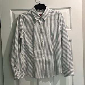 Talbots White and Blue Button Down Shirt with Classic Collar